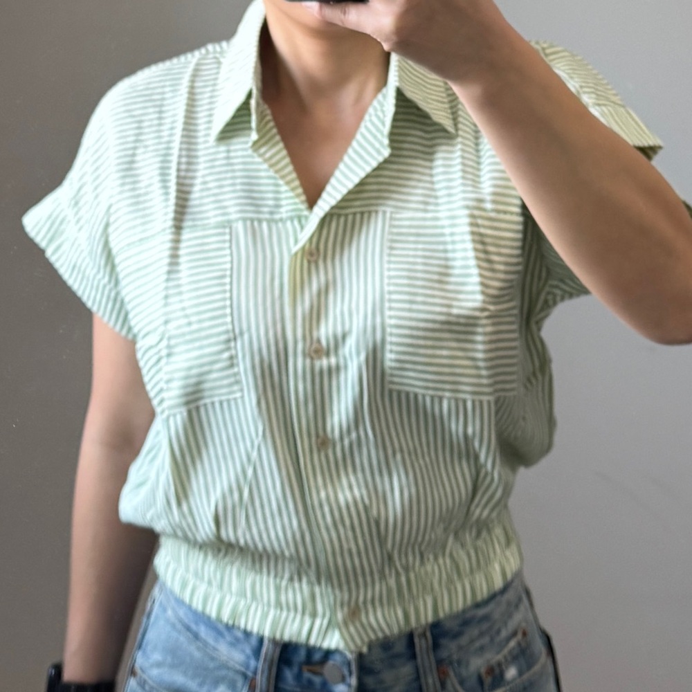 Pick 2 items for $20. Green Striped Button-Up shirt